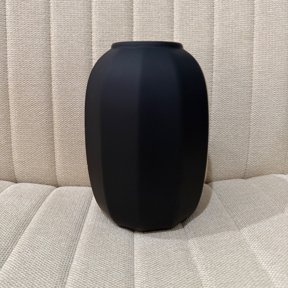 One Design Home Black Octagonal Matte Ceramic Vase Modern Minimalist